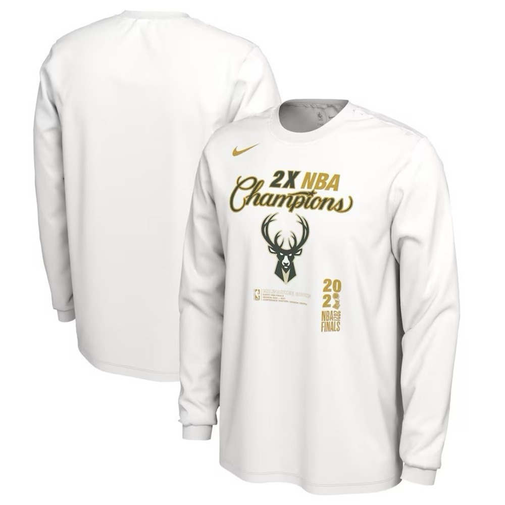 Nike Milwaukee Bucks Shirt Men XL Long Sleeve White Green Gold Locker Room Champ